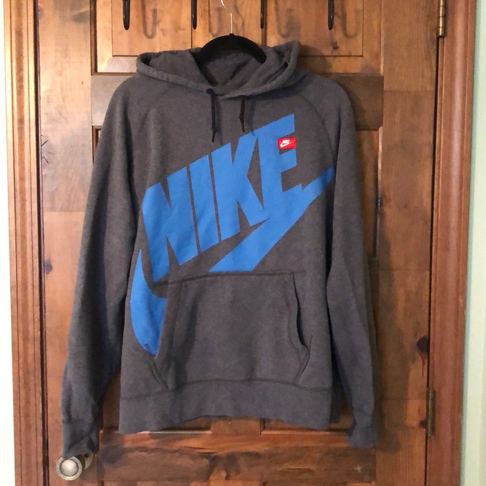 Nike Grey and Blue Hoodie